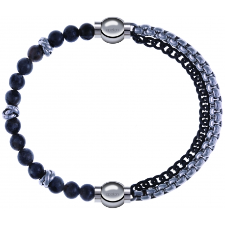 Apollon - Collection MiX - bracelet combinable labradorite 6mm - 10cm + chaines 2 tons noir et blancs - 10,25cm