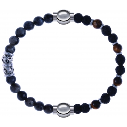 Apollon - Collection MiX - bracelet combinable sodalite 6mm - 10cm + oeil de tigre - pierre de lave 6mm - 10,75cm