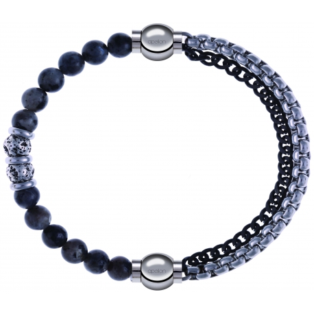 Apollon - Collection MiX - bracelet combinable sodalite 6mm - 10cm + chaines 2 tons noir et blancs - 10,25cm