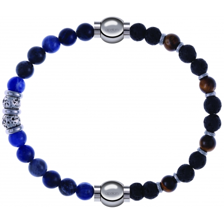 Apollon - Collection MiX - bracelet combinable labradorite 6mm - 10cm + oeil de tigre - pierre de lave 6mm - 10,75cm