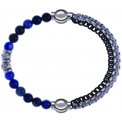 Apollon - Collection MiX - bracelet combinable labradorite 6mm - 10cm + chaines 2 tons noir et blancs - 10,25cm