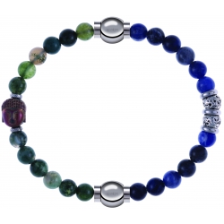 Apollon - Collection MiX - bracelet combinable agate verte 6mm - Bouddha - 10cm + labradorite 6mm - 10cm