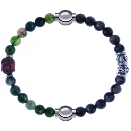 Apollon - Collection MiX - bracelet combinable agate verte 6mm - Bouddha - 10cm + sodalite 6mm - 10cm