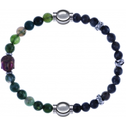 Apollon - Collection MiX - bracelet combinable agate verte 6mm - Bouddha - 10cm + labradorite 6mm - 10cm