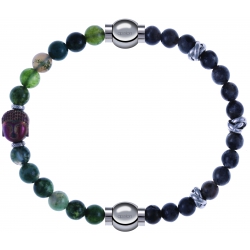 Apollon - Collection MiX - bracelet combinable agate verte 6mm - Bouddha - 10cm + labradorite 6mm - 10cm