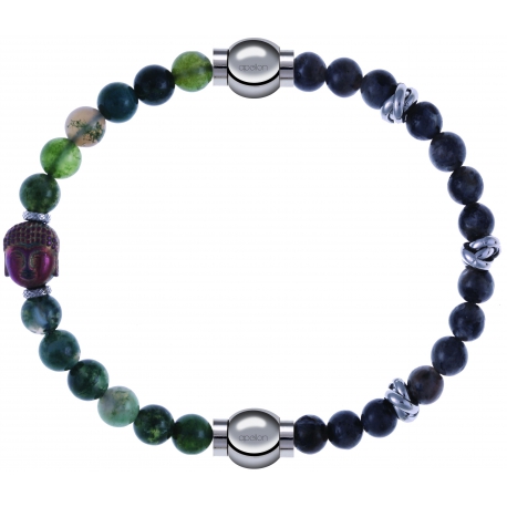 Apollon - Collection MiX - bracelet combinable agate verte 6mm - Bouddha - 10cm + labradorite 6mm - 10cm