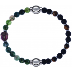 Apollon - Collection MiX - bracelet combinable agate verte 6mm - Bouddha - 10cm + oeil de tigre - pierre de lave 6mm - 10,75cm