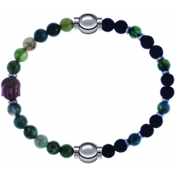 Apollon - Collection MiX - bracelet combinable agate verte 6mm - Bouddha-10cm + agate teintée verte-pierre de lave 6mm-10,75cm