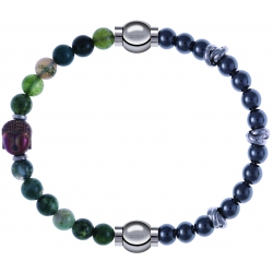 Apollon - Collection MiX - bracelet combinable agate verte 6mm - Bouddha - 10cm + hématite 6mm - 10cm