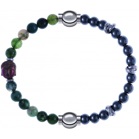 Apollon - Collection MiX - bracelet combinable agate verte 6mm - Bouddha - 10cm + hématite 6mm - 10cm