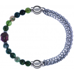 Apollon - Collection MiX - bracelet combinable agate verte 6mm - Bouddha - 10cm + chaines - 10,25cm
