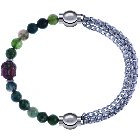 Apollon - Collection MiX - bracelet combinable agate verte 6mm - Bouddha - 10cm + chaines - 10,25cm