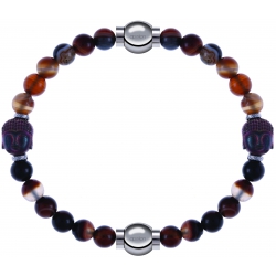 Apollon - Collection MiX - bracelet combinable agate marron 6mm - Bouddha - 10cm + agate marron 6mm - Bouddha - 10cm