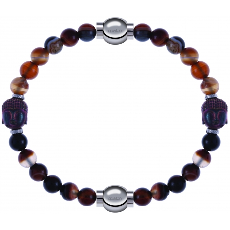 Apollon - Collection MiX - bracelet combinable agate marron 6mm - Bouddha - 10cm + agate marron 6mm - Bouddha - 10cm