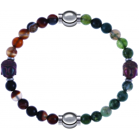 Apollon - Collection MiX - bracelet combinable agate marron 6mm - Bouddha - 10cm + agate verte 6mm - Bouddha - 10cm