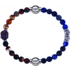 Apollon - Collection MiX - bracelet combinable agate marron 6mm - Bouddha - 10cm + labradorite 6mm - 10cm