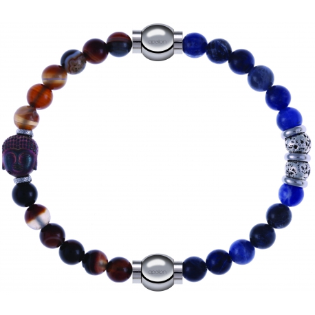 Apollon - Collection MiX - bracelet combinable agate marron 6mm - Bouddha - 10cm + labradorite 6mm - 10cm