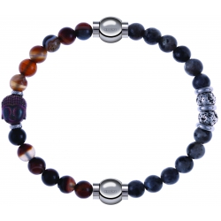 Apollon - Collection MiX - bracelet combinable agate marron 6mm - Bouddha - 10cm + sodalite 6mm - 10cm