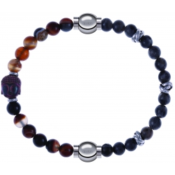 Apollon - Collection MiX - bracelet combinable agate marron 6mm - Bouddha - 10cm + labradorite 6mm - 10cm