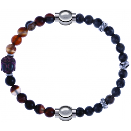 Apollon - Collection MiX - bracelet combinable agate marron 6mm - Bouddha - 10cm + labradorite 6mm - 10cm