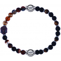 Apollon - Collection MiX - bracelet combinable agate marron 6mm - Bouddha - 10cm + oeil de tigre - pierre de lave 6mm - 10,75cm