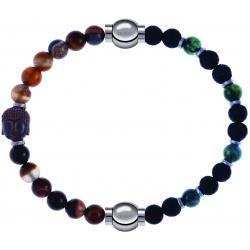 Apollon - Collection MiX - bracelet combinable agate marron 6mm - Bouddha-10cm + agate teintée verte-pierre de lave 6mm-10,75cm