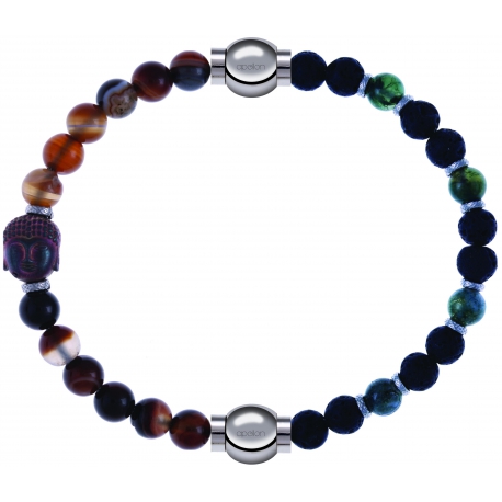 Apollon - Collection MiX - bracelet combinable agate marron 6mm - Bouddha-10cm + agate teintée verte-pierre de lave 6mm-10,75cm