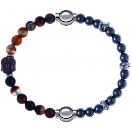 Apollon - Collection MiX - bracelet combinable agate marron 6mm - Bouddha - 10cm + hématite 6mm - 10cm