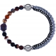 Apollon - Collection MiX - bracelet combinable agate marron 6mm - Bouddha - 10cm + chaines 2 tons noir et blancs - 10,25cm