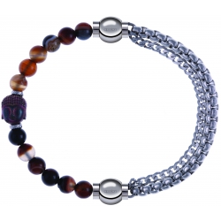 Apollon - Collection MiX - bracelet combinable agate marron 6mm - Bouddha - 10cm + chaines - 10,25cm