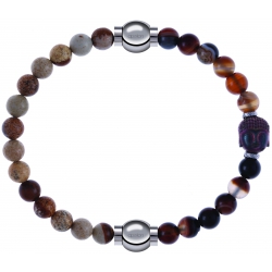 Apollon - Collection MiX - bracelet combinable agate jaspe 6mm - 10,25cm + agate marron 6mm - Bouddha - 10cm