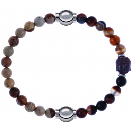 Apollon - Collection MiX - bracelet combinable agate jaspe 6mm - 10,25cm + agate marron 6mm - Bouddha - 10cm