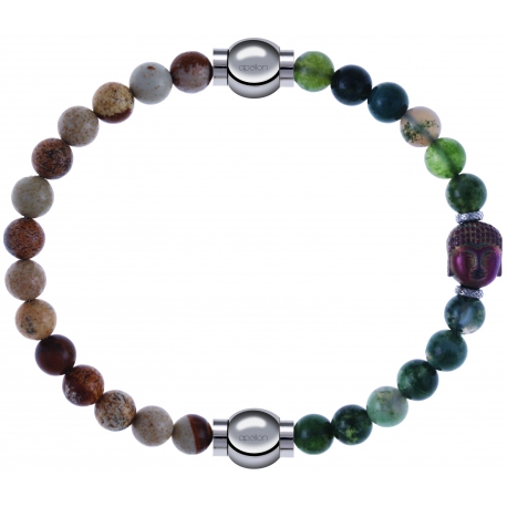 Apollon - Collection MiX - bracelet combinable agate jaspe 6mm - 10,25cm + agate verte 6mm - Bouddha - 10cm