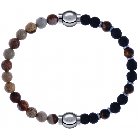 Apollon - Collection MiX - bracelet combinable agate jaspe 6mm - 10,25cm + oeil de tigre - pierre de lave 6mm - 10,75cm