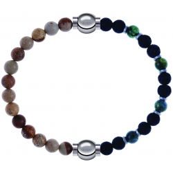 Apollon - Collection MiX - bracelet combinable agate jaspe 6mm - 10,25cm + agate teintée verte - pierre de lave 6mm - 10,75cm