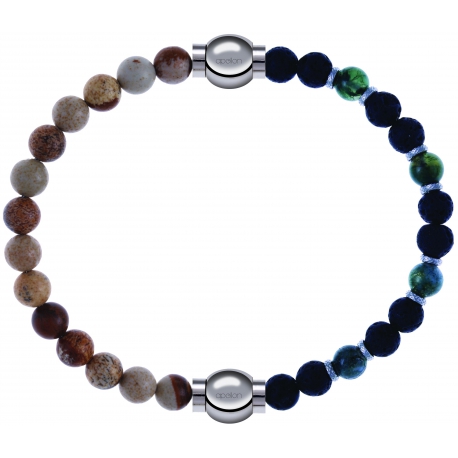 Apollon - Collection MiX - bracelet combinable agate jaspe 6mm - 10,25cm + agate teintée verte - pierre de lave 6mm - 10,75cm