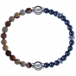 Apollon - Collection MiX - bracelet combinable agate jaspe 6mm - 10,25cm + hématite 6mm - 10cm