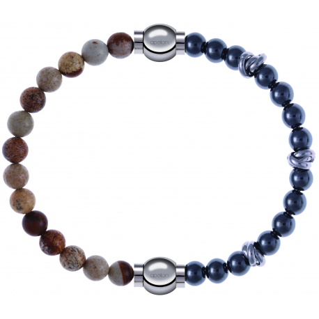 Apollon - Collection MiX - bracelet combinable agate jaspe 6mm - 10,25cm + hématite 6mm - 10cm