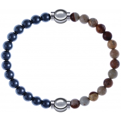 Apollon - Collection MiX - bracelet combinable hématite 6mm - 10,25cm + agate jaspe 6mm - 10,25cm