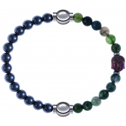 Apollon - Collection MiX - bracelet combinable hématite 6mm - 10,25cm + agate verte 6mm - Bouddha - 10cm