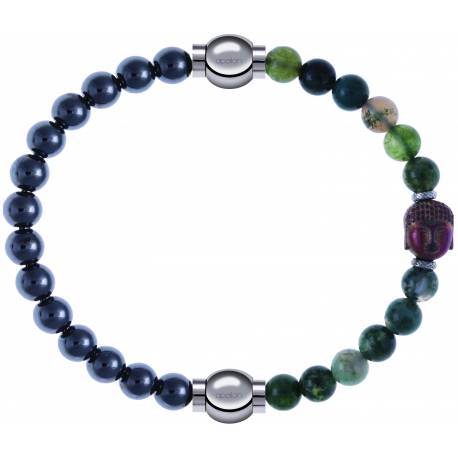 Apollon - Collection MiX - bracelet combinable hématite 6mm - 10,25cm + agate verte 6mm - Bouddha - 10cm