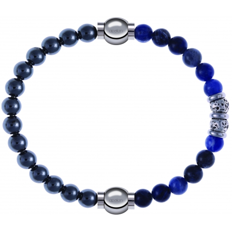 Apollon - Collection MiX - bracelet combinable hématite 6mm - 10,25cm + labradorite 6mm - 10cm