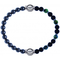 Apollon - Collection MiX - bracelet combinable hématite 6mm - 10,25cm + agate teintée verte - pierre de lave 6mm - 10,75cm