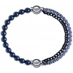 Apollon - Collection MiX - bracelet combinable hématite 6mm - 10,25cm + chaines 2 tons noir et blancs - 10,25cm