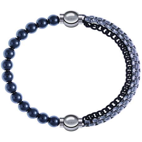 Apollon - Collection MiX - bracelet combinable hématite 6mm - 10,25cm + chaines 2 tons noir et blancs - 10,25cm