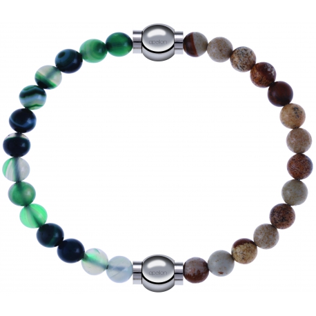 Apollon - Collection MiX - bracelet combinable agate indienne teintée 6mm - 10,25cm + agate jaspe 6mm - 10,25cm