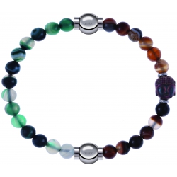 Apollon - Collection MiX - bracelet combinable agate indienne teintée 6mm - 10,25cm + agate marron 6mm - Bouddha - 10cm