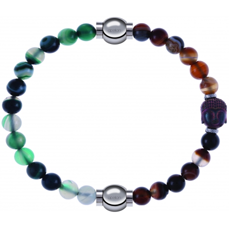 Apollon - Collection MiX - bracelet combinable agate indienne teintée 6mm - 10,25cm + agate marron 6mm - Bouddha - 10cm