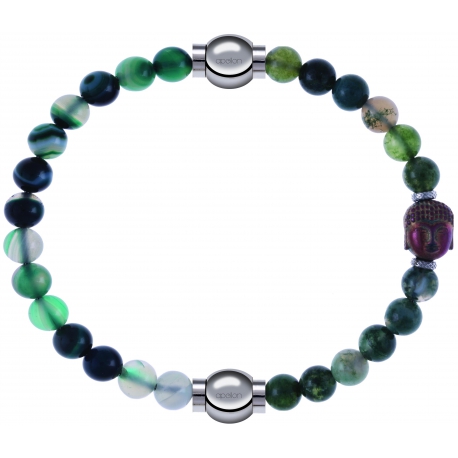 Apollon - Collection MiX - bracelet combinable agate indienne teintée 6mm - 10,25cm + agate verte 6mm - Bouddha - 10cm