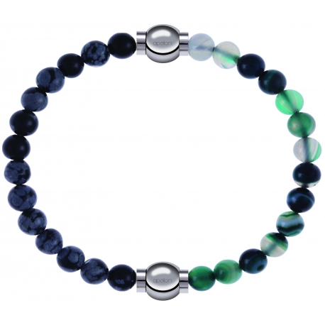 Apollon - Collection MiX - bracelet combinable obsidienne neige 6mm - 10,25cm + agate indienne teintée 6mm - 10,25cm